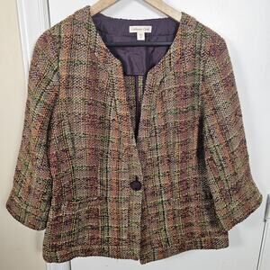 Coldwater Creek Colorful Tweed Blazer Jacket Sz 16 Career Preppy Heritage Office